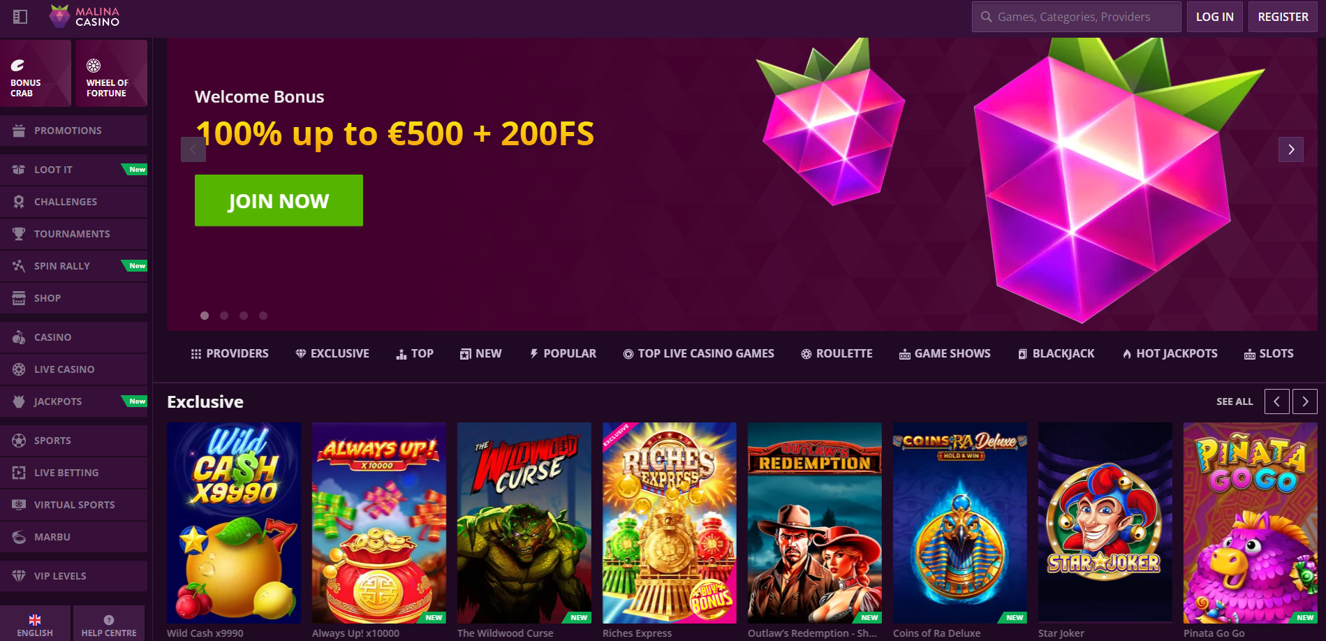 Casino website displaying a variety of games, including slots, poker, and table games, user engagement